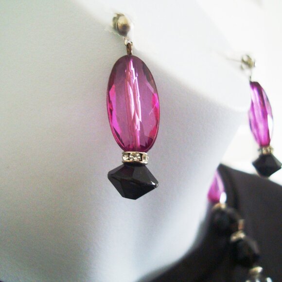 Necklace & Earrings Set Purple-Pink, Clear and Black Beads Diamante Spacers - Picture 4 of 9